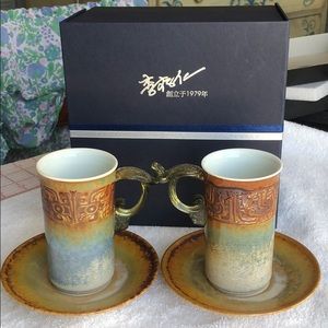 Amazing linked glass handle ceramic teacups Asia